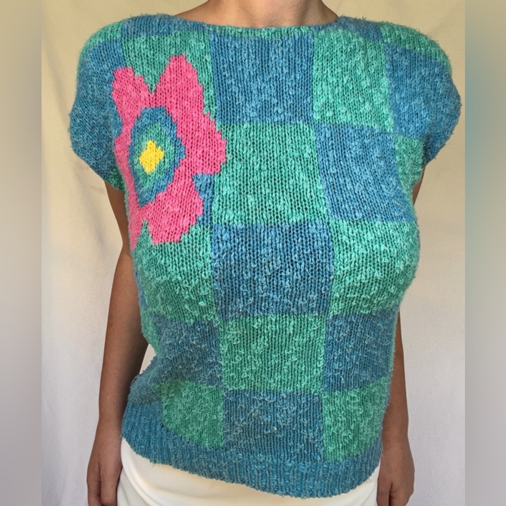 VTG y2k knit color block knit top